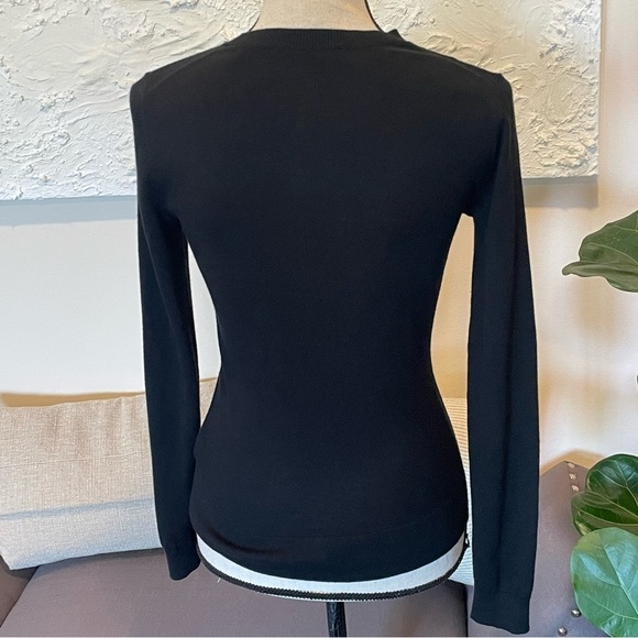 Ted Baker Slinda Metallic Floral Embroidery Cashmere Silk Black Sweater Sz 0 - Picture 4 of 8